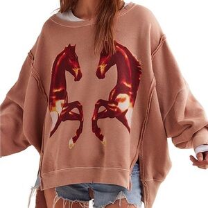 Free People Camden brown horse Oversized Sweatshirt NEVER WORN